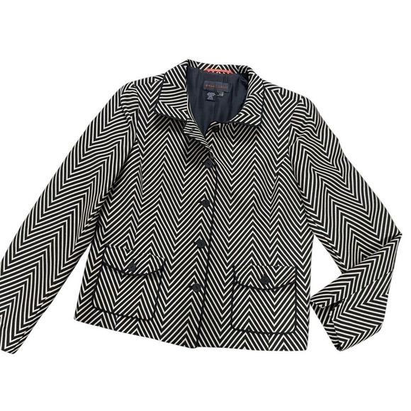 Nina McLemore Black Beige Chevron Cotton Silk Blazer Jacket Womens 14 USA - Picture 6 of 6